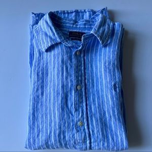 Polo Ralph Lauren Women Relaxed Fit Linen Shirt size Small in Striped Blue/White